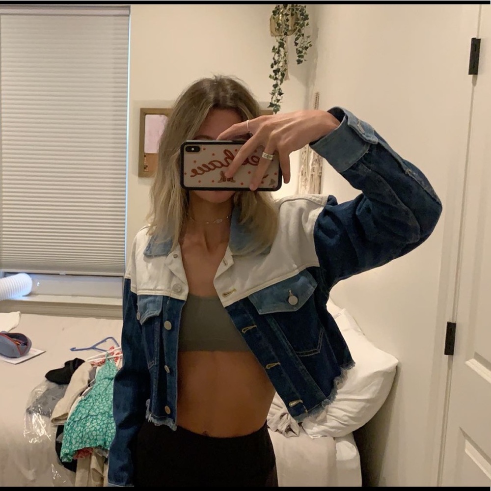 multi colored denim jacket. size xs/s